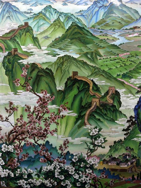 A large Chinese cloisonne enamel panel, late 20th century, 104 x 85cm